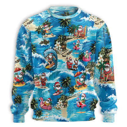 Funny Santa Surfing Dolphin Sweatshirt – Tropical Christmas 3D All Over Print Design