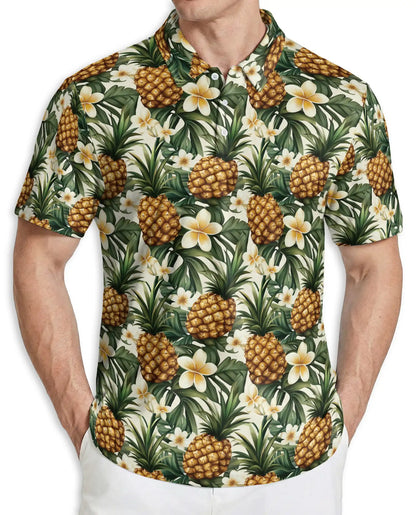 Pineapple Floral Polo Shirt, Tropical Summer Style | Azhawaiian