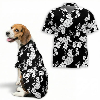 Sakura Cherry Blossom Floral Print Hawaii and Japanese Matching Dog Owner Hawaiian Shirts, Pet Aloha Shirt - Azhawaiian