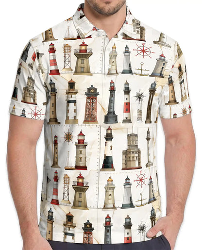 Vintage Lighthouse Polo Shirt - Coastal Nautical Style | Azhawaiian