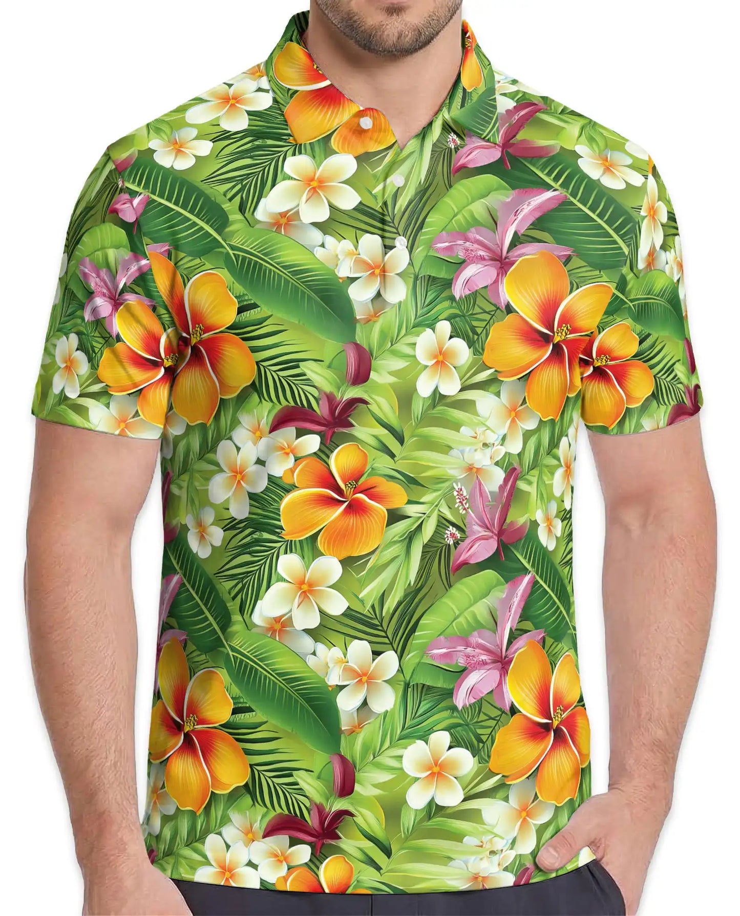 Tropical Hibiscus Polo Shirt for Men, Island Floral Style | Azhawaiian