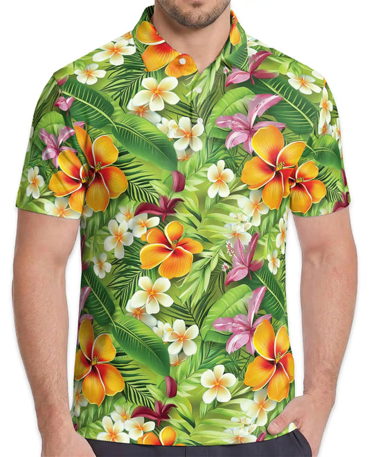 Tropical Hibiscus Polo Shirt for Men, Island Floral Style | Azhawaiian