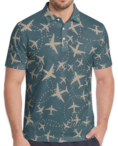Airplane Polo Shirt - Aviation Travel Flight Route Pattern Design | Azhawaiian