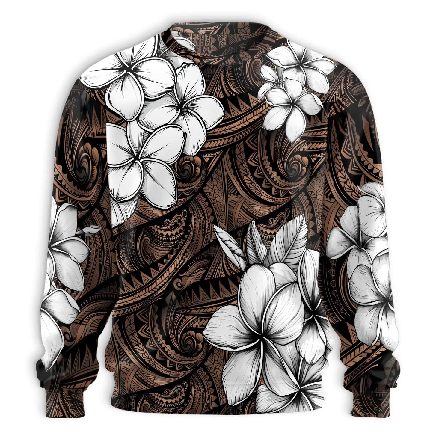 Hibiscus Tribal Floral Brown Sweatshirt – Tropical 3D All Over Print Design