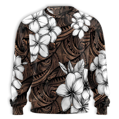 Hibiscus Tribal Floral Brown Sweatshirt – Tropical 3D All Over Print Design
