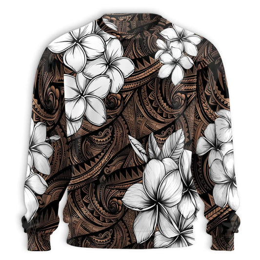 Hibiscus Tribal Floral Brown Sweatshirt – Tropical 3D All Over Print Design