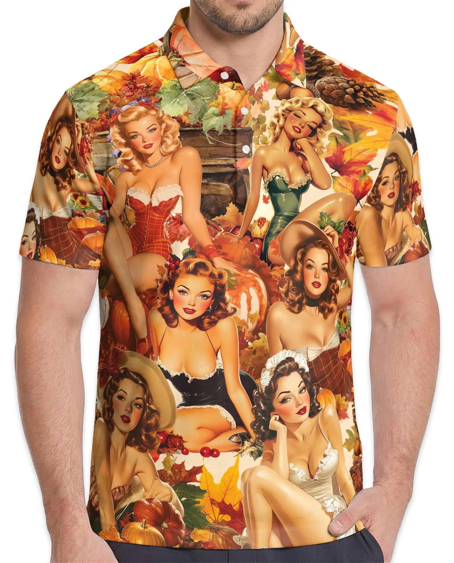 Autumn Sweet Girl Polo Shirt for Men, Fall Seasonal Style | Azhawaiian