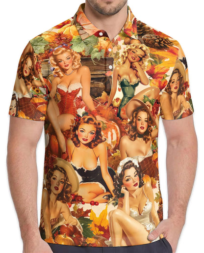 Autumn Sweet Girl Polo Shirt for Men, Fall Seasonal Style | Azhawaiian