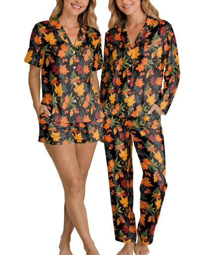 Autumn Leaf Pajama Set for Women, Cozy Fall Thanksgiving Sleepwear