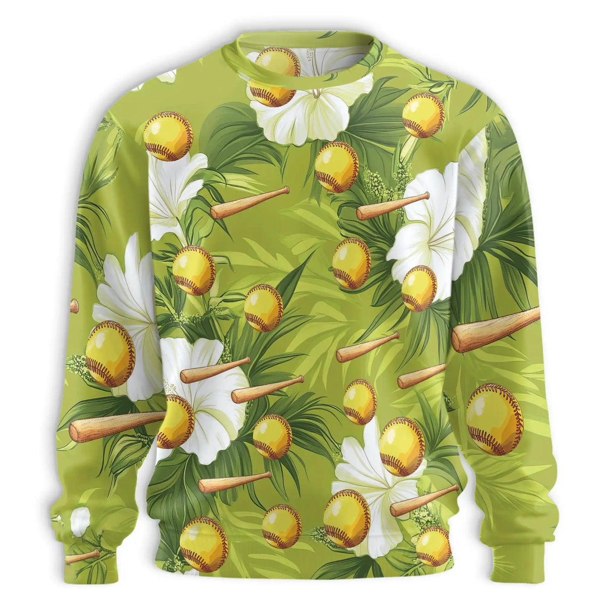 Green Softball Baseball Sweatshirt – Tropical 3D All Over Print Design