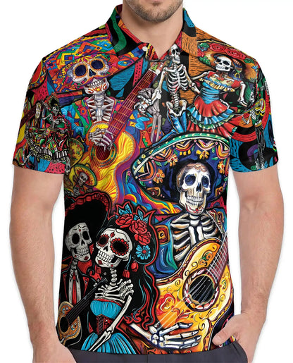 Dia de los Muertos Guitar Polo Shirt - Colorful Fiesta Style | Azhawaiian
