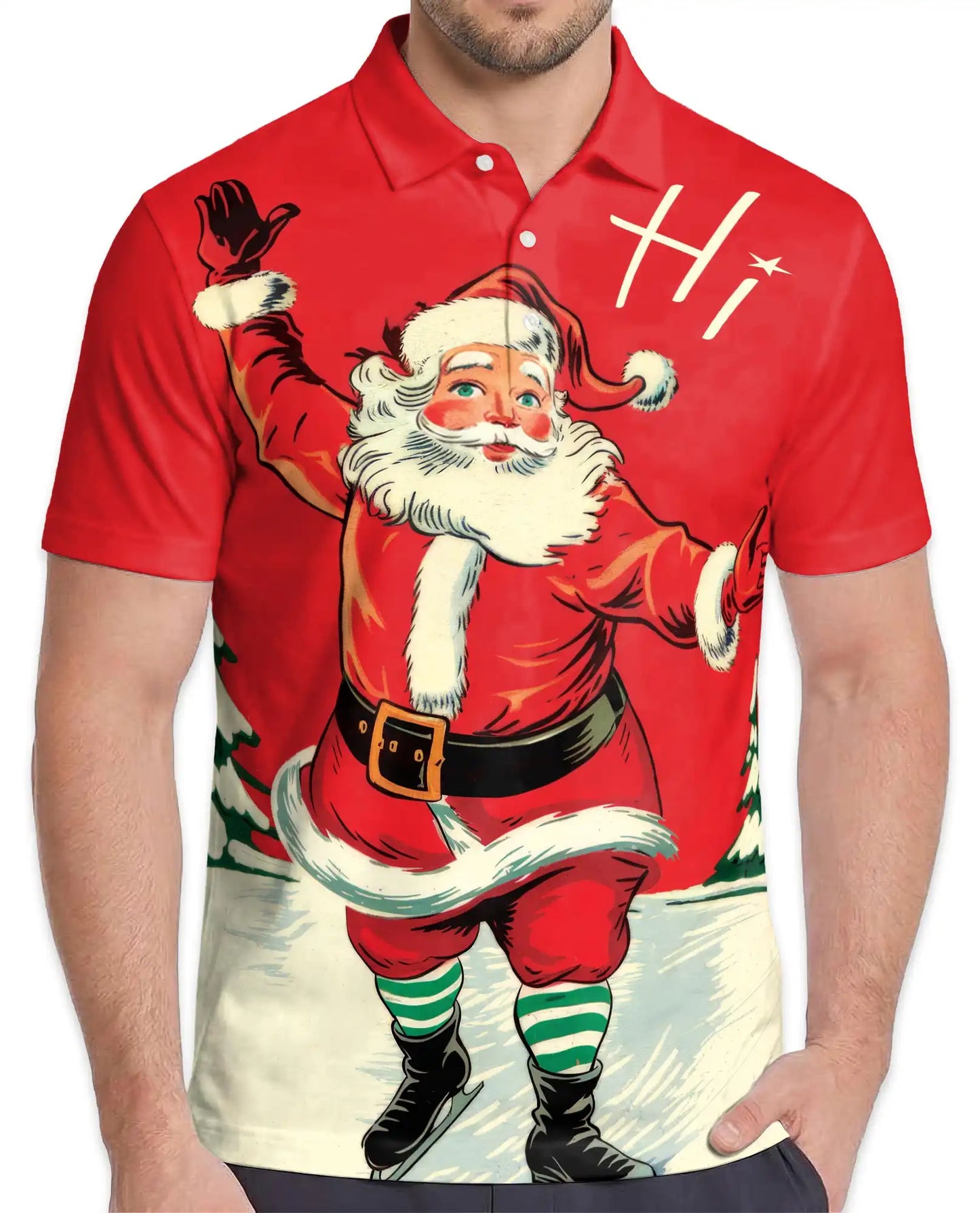Santa Polo Shirt for Men, Christmas Holiday Festive Tee | Azhawaiian