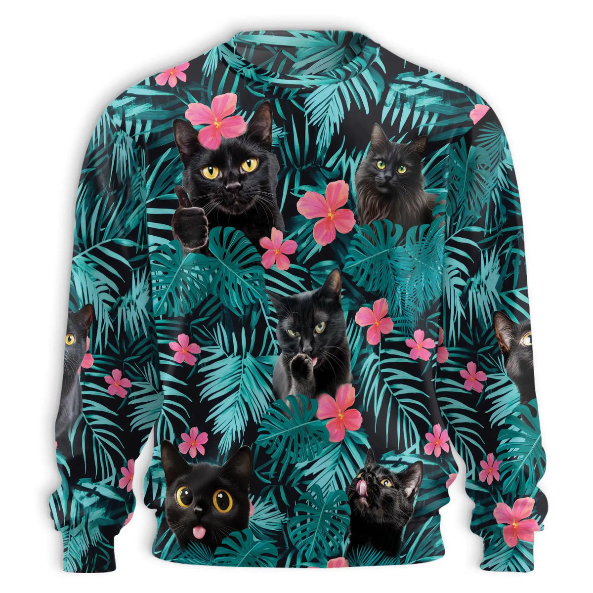 Cute Black Cat Tropical Sweatshirt – Tropical 3D All Over Print Design