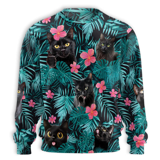 Cute Black Cat Tropical Sweatshirt – Tropical 3D All Over Print Design