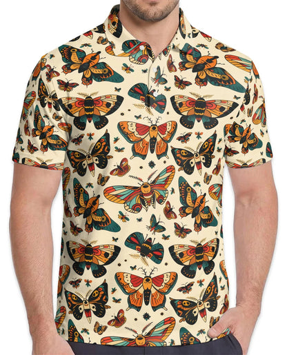 Vintage Butterfly Pattern Polo Shirt for Men, Retro Floral Nature Style | Azhawaiian
