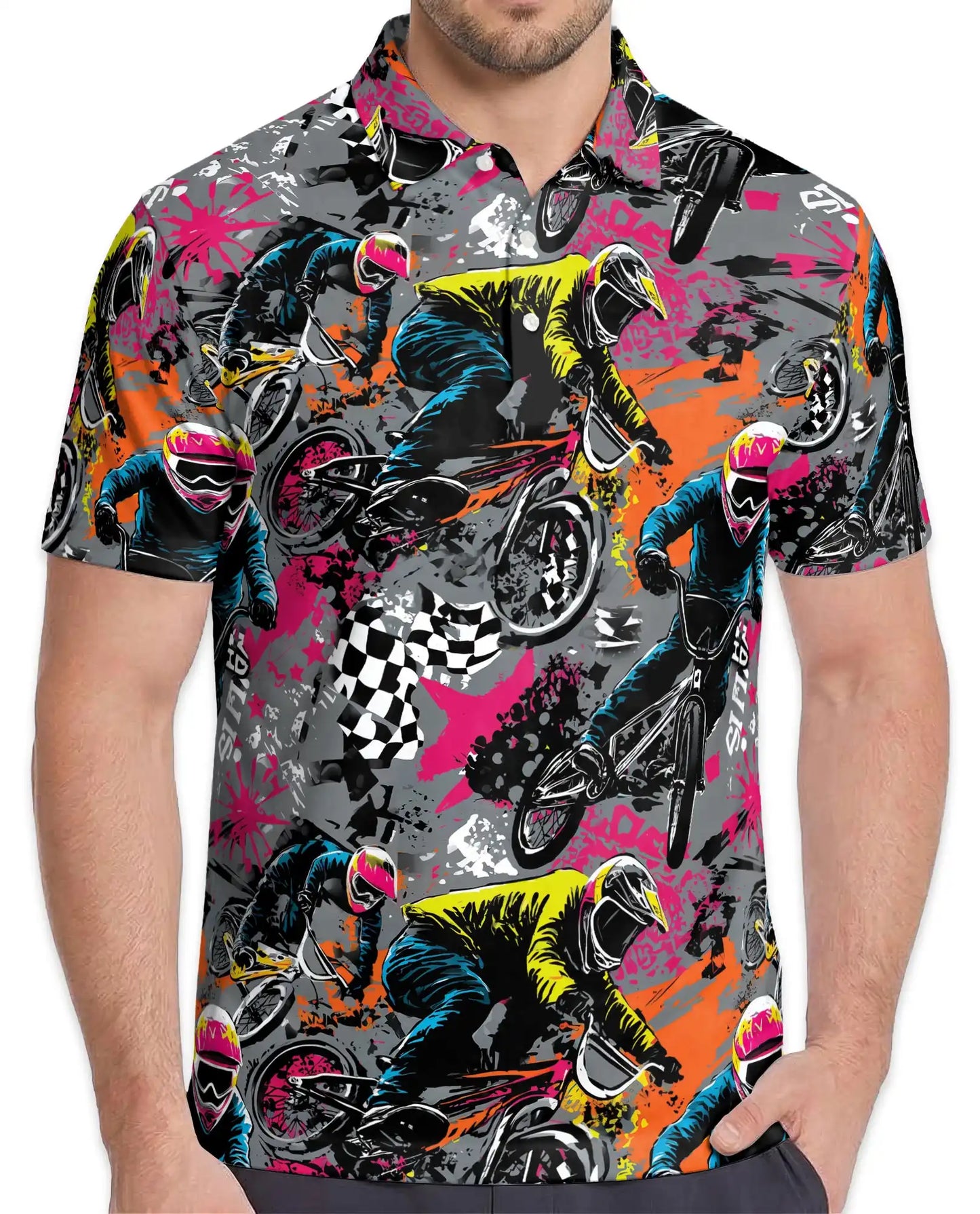 BMX Racing Polo Shirt - Extreme Cycling Adventure Style | Azhawaiian
