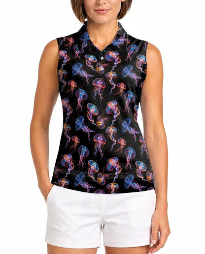 Neon Jellyfish Sleeveless Polo Shirt for Women | Azhawaiian
