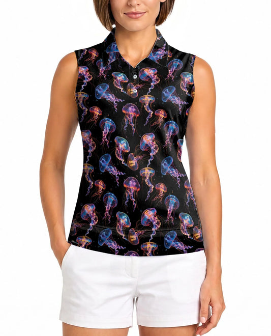 Neon Jellyfish Sleeveless Polo Shirt for Women | Azhawaiian