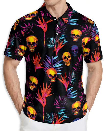 Neon Skull Polo Shirt, Tropical Gothic Print | Azhawaiian