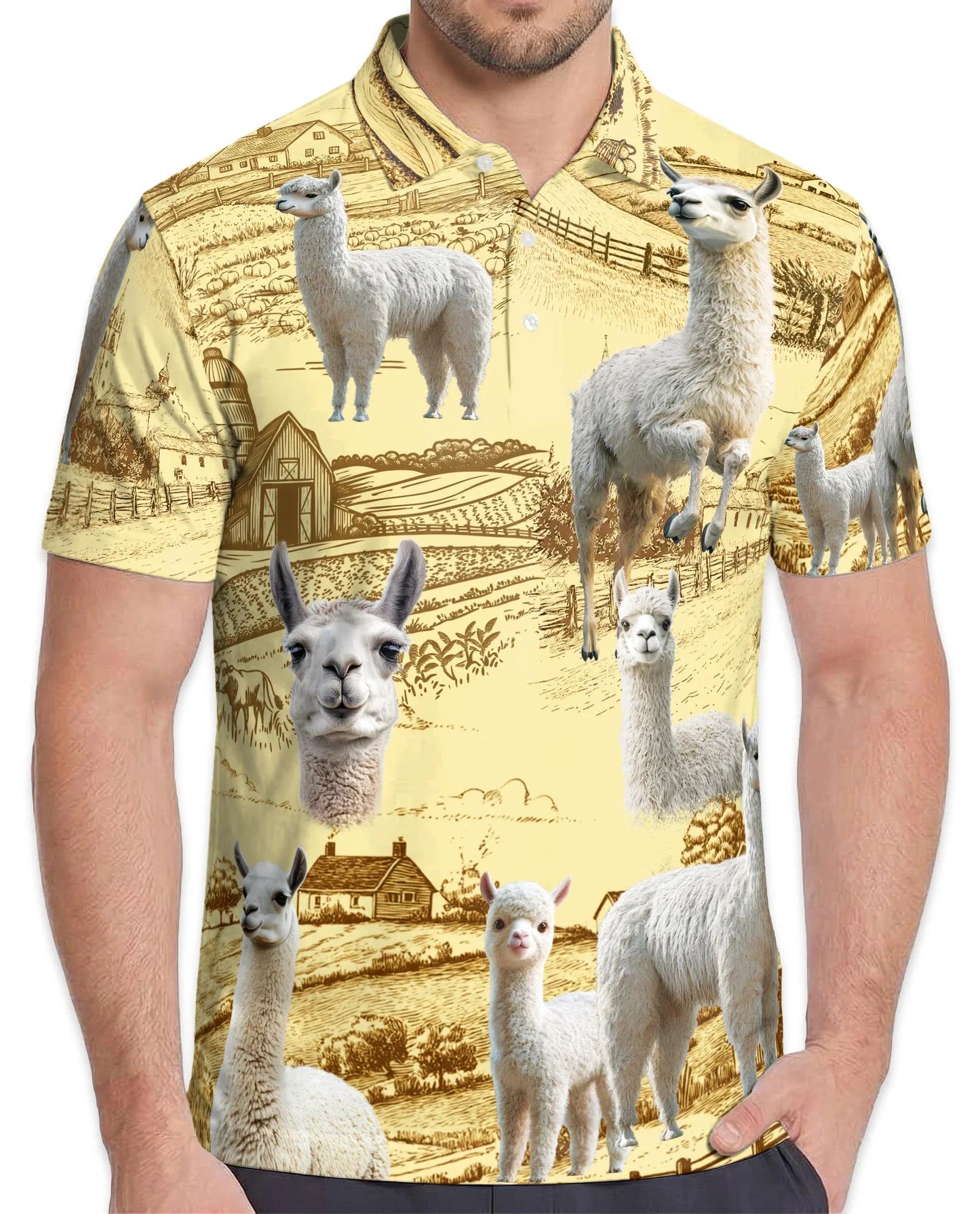 Llama Lovers Farm Polo Shirt for Men, Cute Alpaca Animal Style | Azhawaiian
