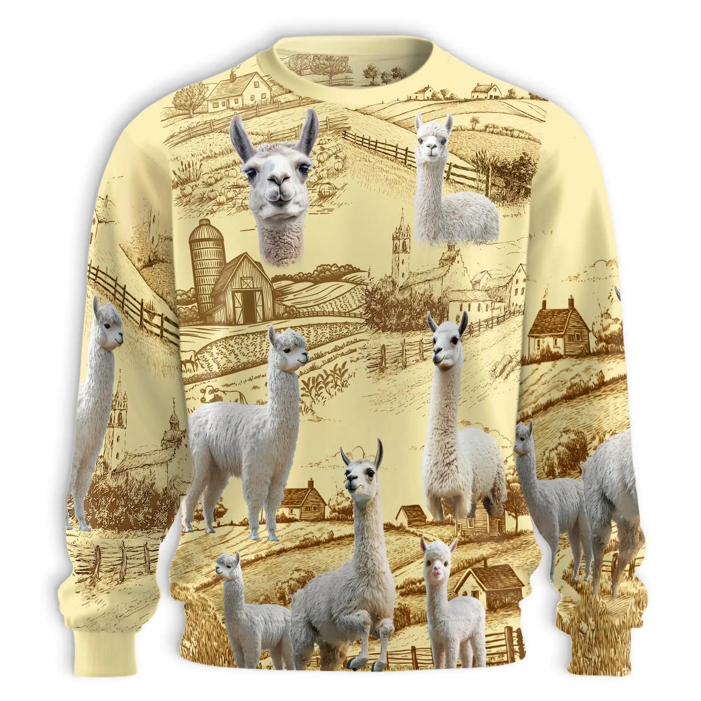 Vintage Countryside Farm Llama Sweatshirt – Vintage 3D All Over Print Design