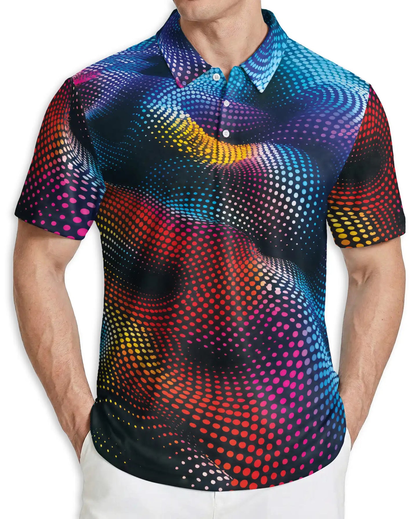 Abstract Dot Wave Polo Shirt, Colorful Modern Style | Azhawaiian