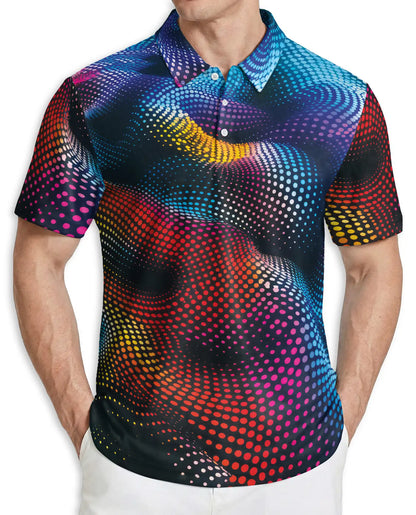 Abstract Dot Wave Polo Shirt, Colorful Modern Style | Azhawaiian