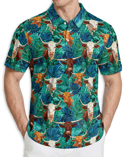 Longhorn Cattle Hawaiian 3D Polo Shirt for Men | Azhawaiian
