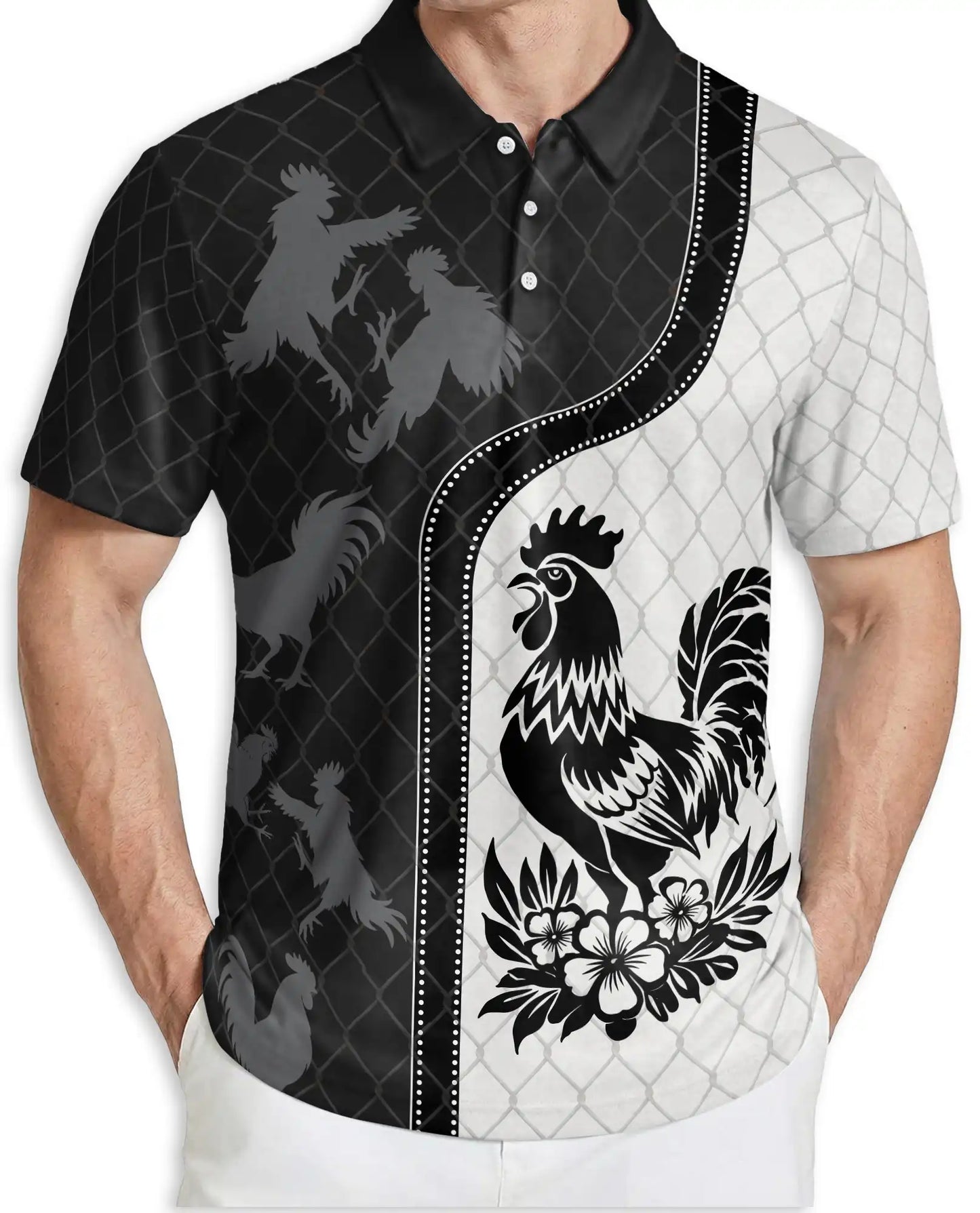 Rooster Polo Shirt, Farmhouse Chicken Art Print | Azhawaiian