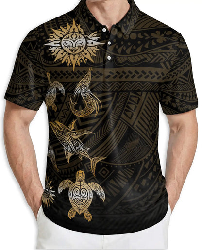 Polynesian Sea Turtle 3D Polo Shirt for Men, Tribal Ocean Style | Azhawaiian