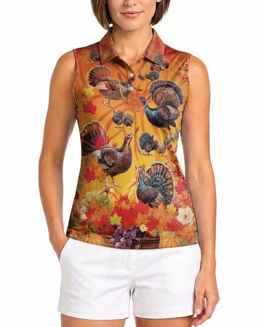Turkey Thanksgiving Edition Sleeveless Polo Shirt for Women | Azhawaiian