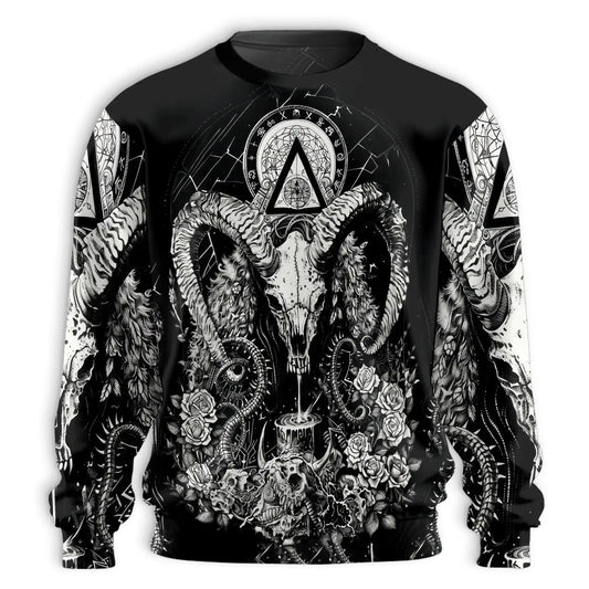 Occult Goat Skull Graphic Sweatshirt – Colorful Graphic 3D All Over Print Design