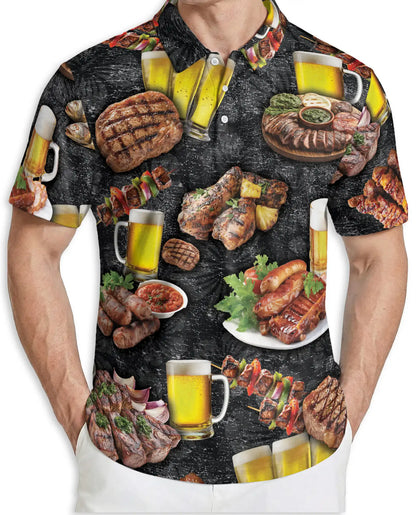 BBQ Beer Polo Shirt for Men, Grill Party Style | Azhawaiian