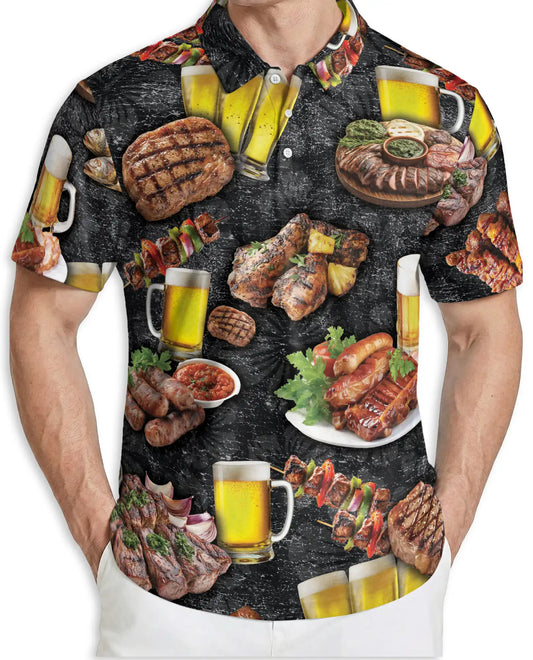 BBQ Beer Polo Shirt for Men, Grill Party Style | Azhawaiian