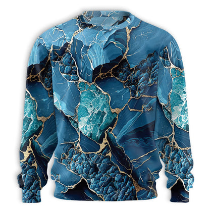 Blue Gold Liquid Marble Sweatshirt – Colorful Graphic 3D All Over Print Design