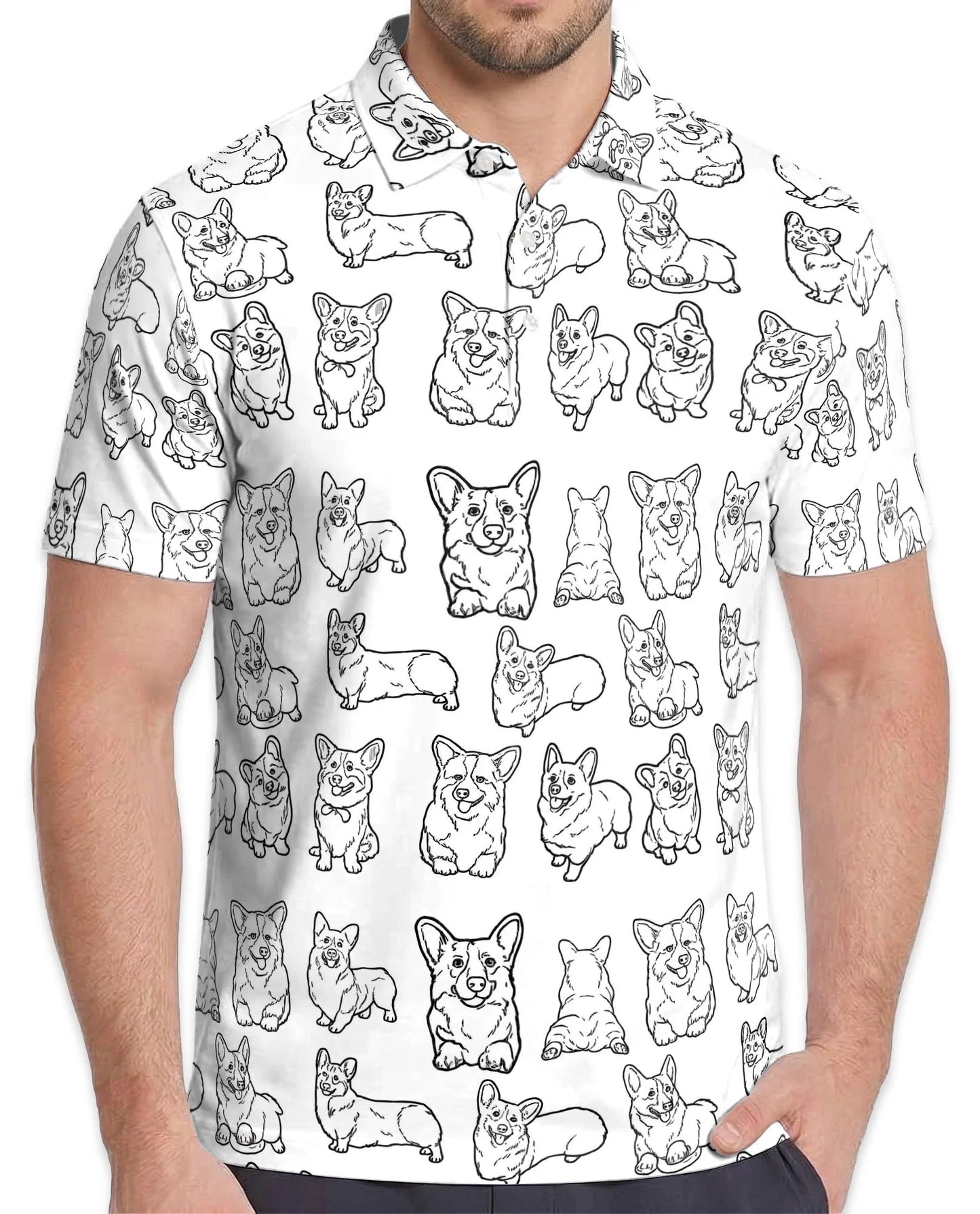 Corgi Pattern Polo Shirt for Men, Cute Dog Lover Style | Azhawaiian