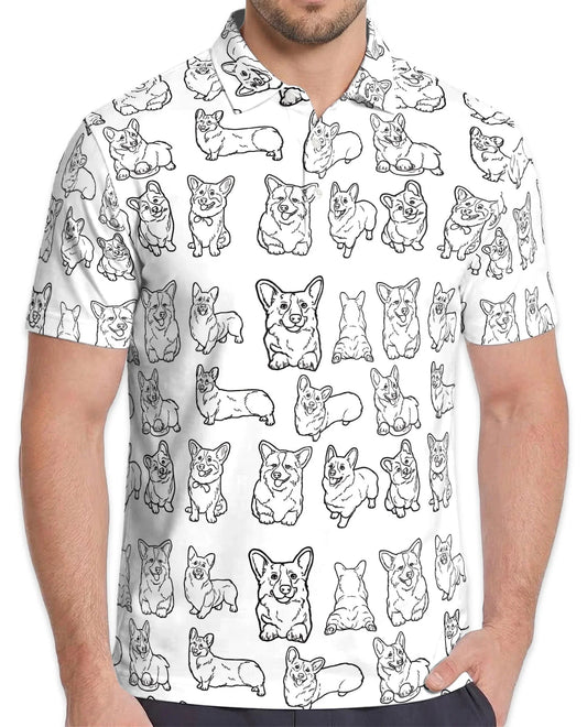Corgi Pattern Polo Shirt for Men, Cute Dog Lover Style | Azhawaiian