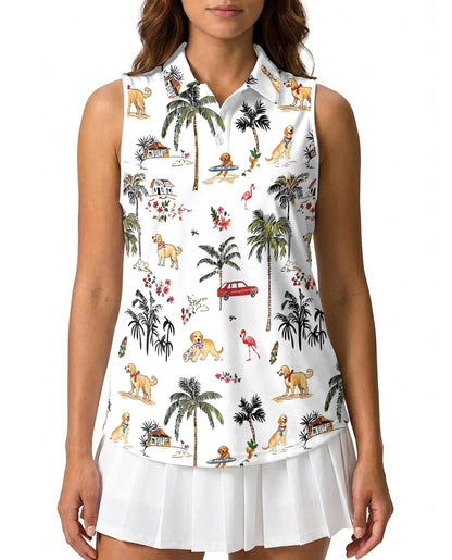 Golden Retriever Beach Sleeveless Polo Shirt for Women | Azhawaiian