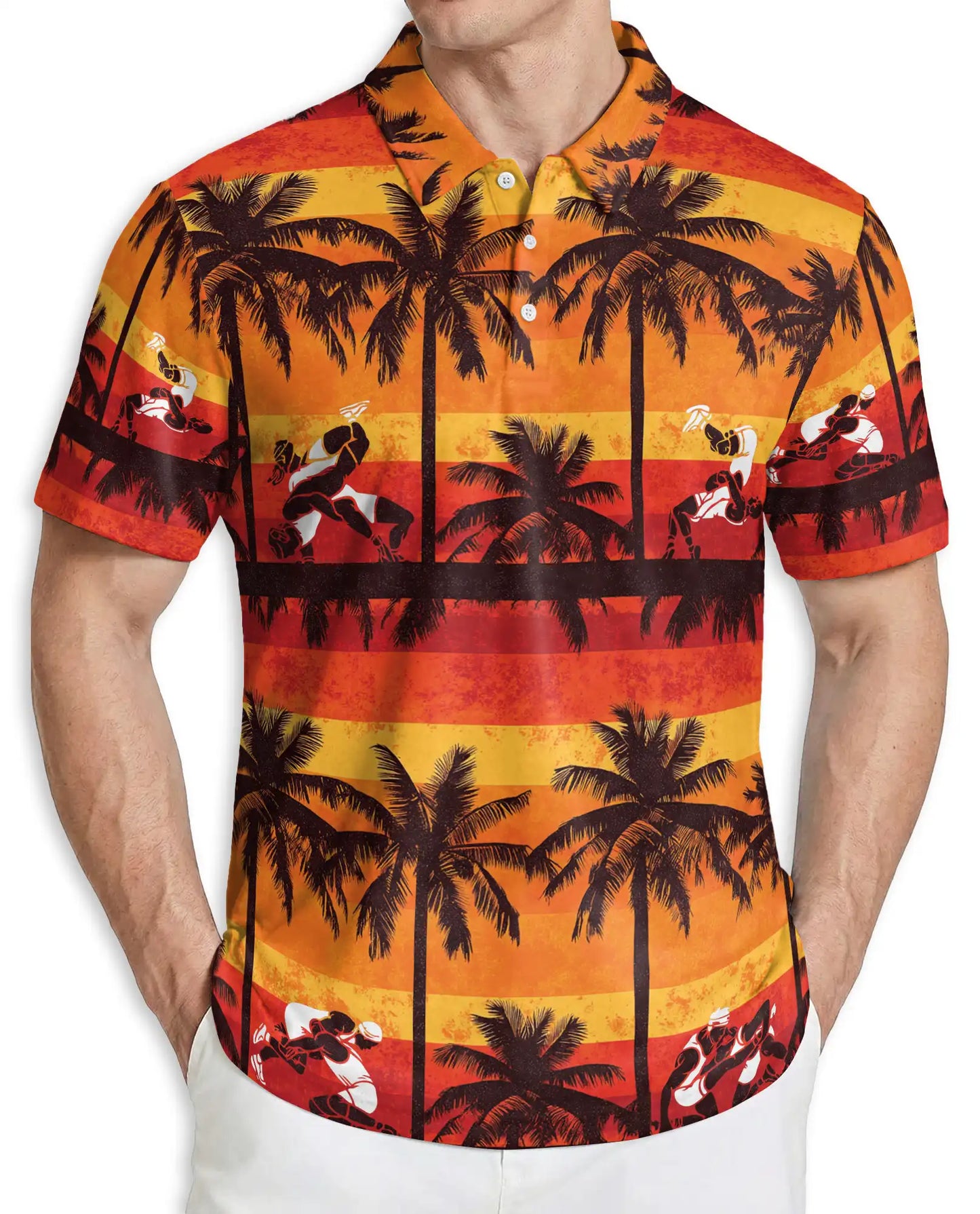 Sunset Hawaiian Surf Polo Shirt, Tropical Beach Style | Azhawaiian