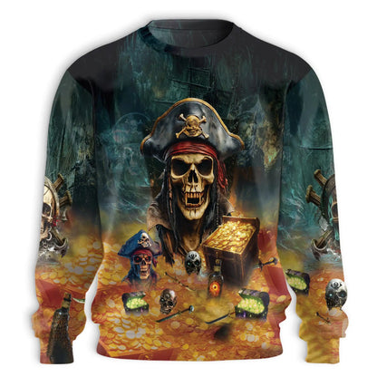 Pirate Skull with Treasure Sweatshirt – Colorful Graphic 3D All Over Print Design