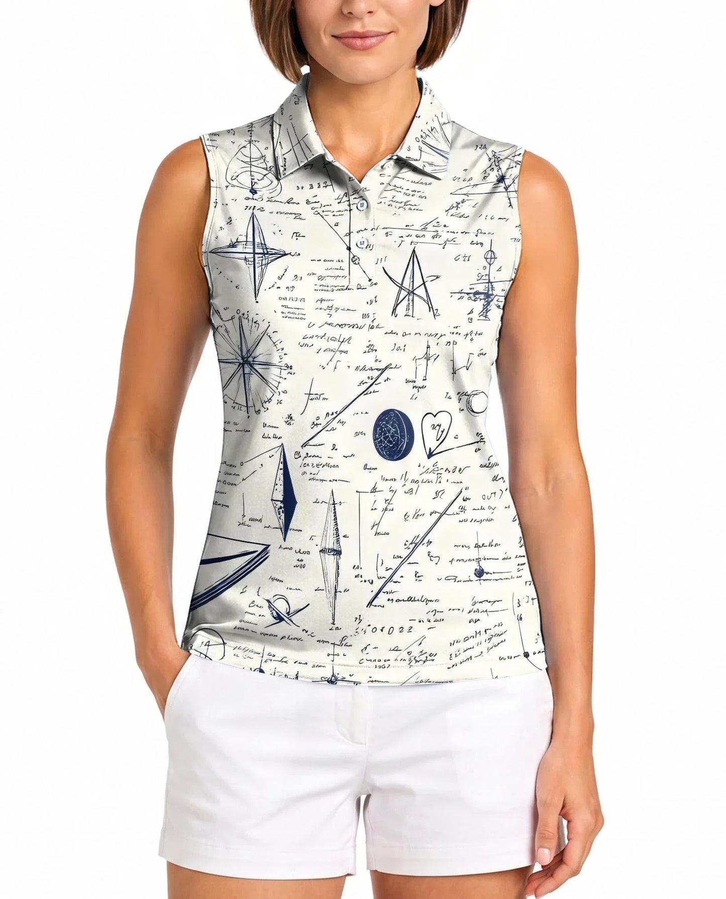 Vintage Manuscript Print Sleeveless Polo Shirt for Women | Azhawaiian