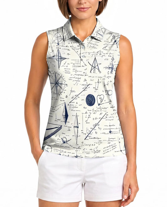 Vintage Manuscript Print Sleeveless Polo Shirt for Women | Azhawaiian