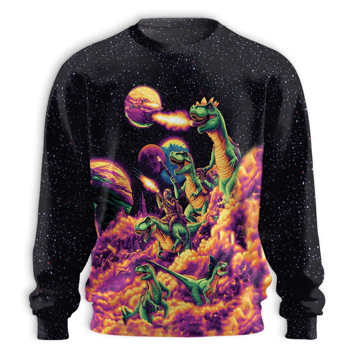 Galaxy Dinosaurs Sweatshirt – Colorful Graphic 3D All Over Print Design