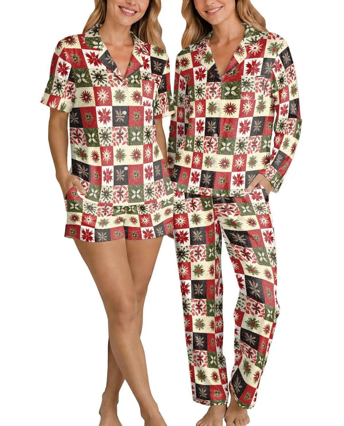 Christmas Patchwork Pajama Set for Women – Vintage Quilt Print