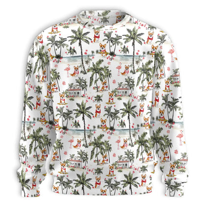 Cute Corgi Palm Trees Tropical Pattern Sweatshirt – Tropical 3D All Over Print Design