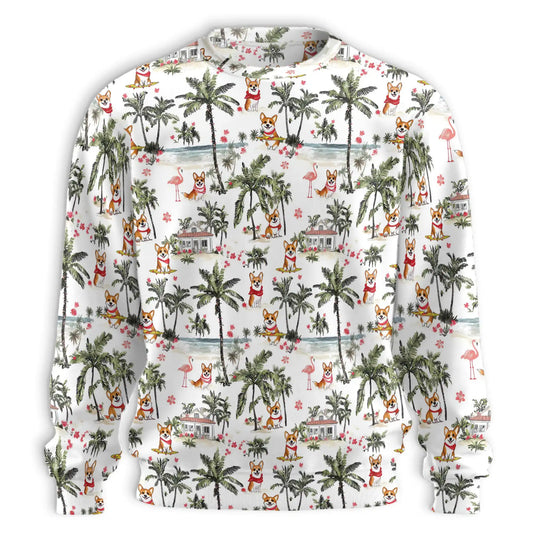 Cute Corgi Palm Trees Tropical Pattern Sweatshirt – Tropical 3D All Over Print Design