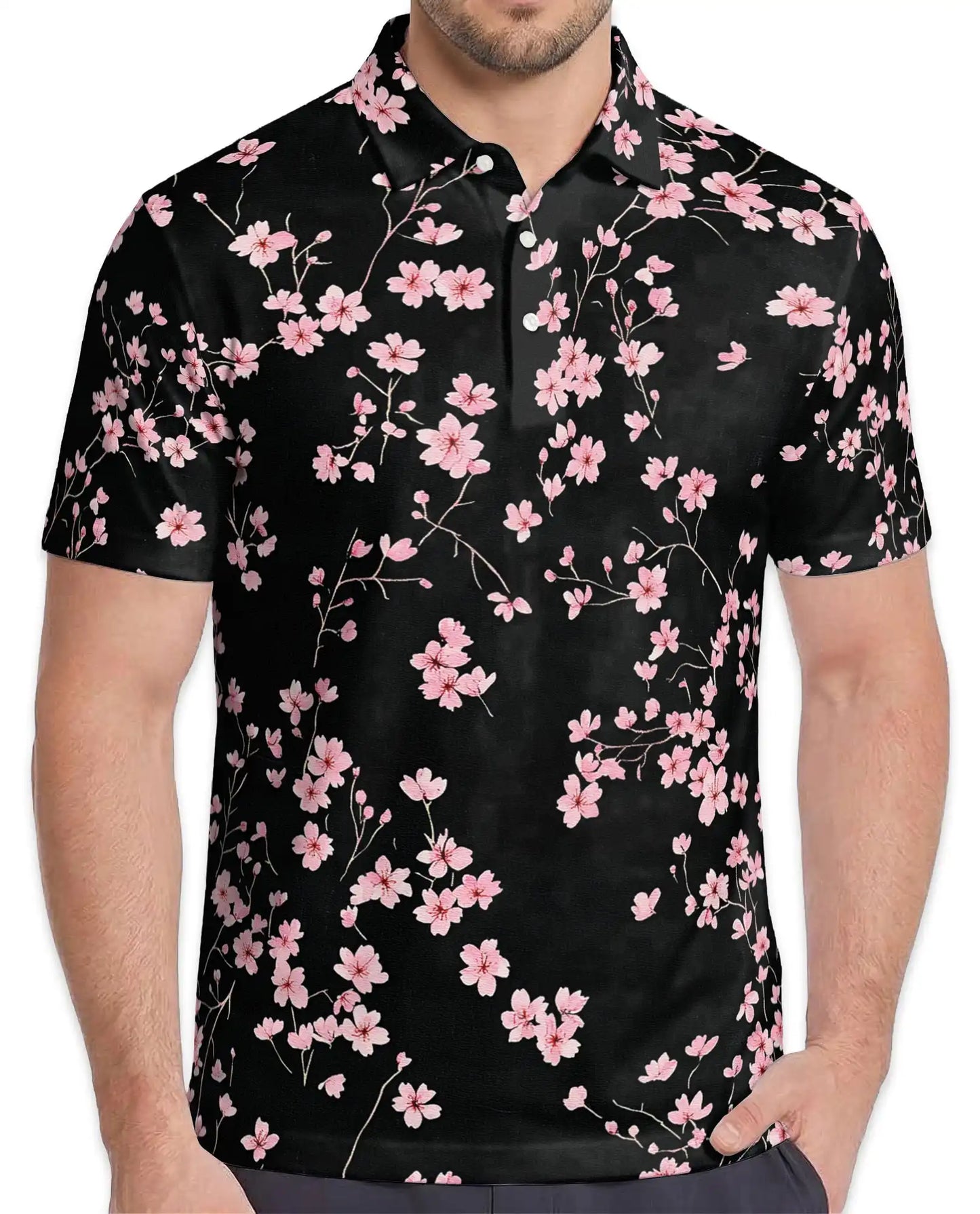 Pink Cherry Blossom Polo Shirt - Elegant Sakura Floral Style | Azhawaiian