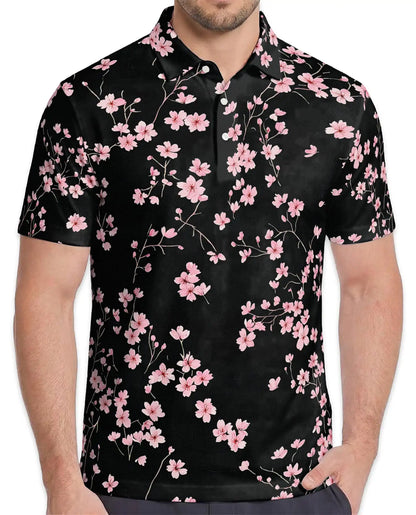 Pink Cherry Blossom Polo Shirt - Elegant Sakura Floral Style | Azhawaiian