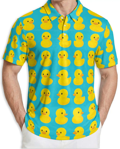 Rubber Duck Polo Shirt, Cute Yellow Duck Pattern | Azhawaiian