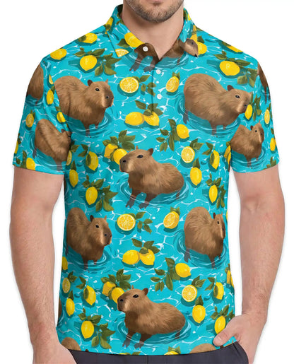 Capybara Polo Shirt for Men-  Pool Summer Animal Tropical r Shirt | Azhawaiian
